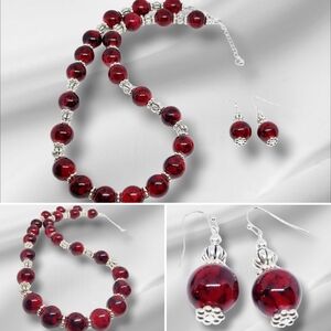 Red Marbleized Glass Beaded Duo Set